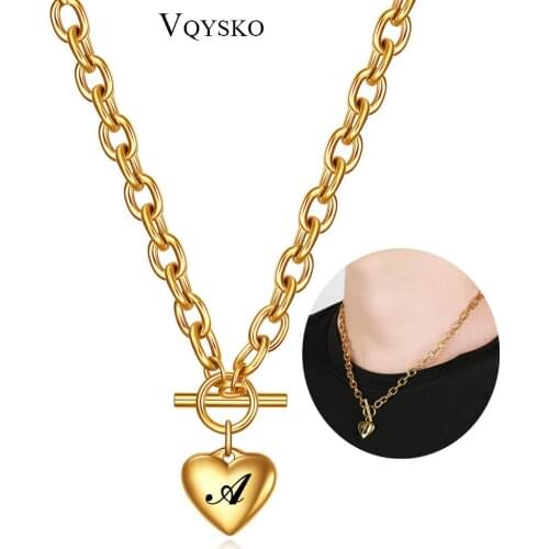 Custom Jewelry Heart Pendant Initial Letter Necklaces For Woman Gift Stainless Steel Link Chain Charm Choker Necklace Wholesale