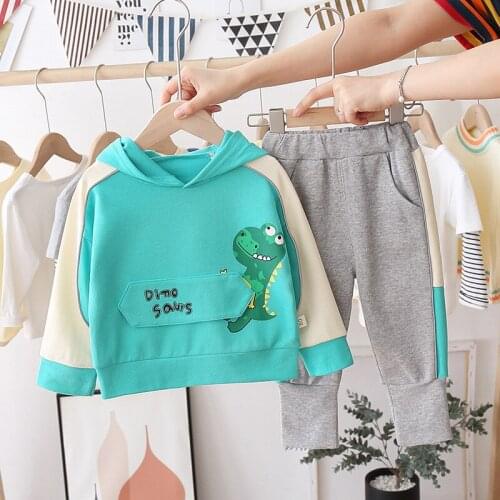 New Spring Autumn Children Clothing Kids Baby Boys Dinosaur Hoodie Trousers 2Pcs Set Casual Toddler Girl Sportswear Suit 1-5Y