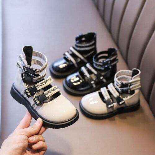 New autumn leather shoes Korean girl middle-cut leather boots Retro trend lace-up Martin boots baby girl shoes