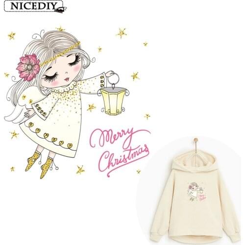 DIY Christmas Cute Girls Iron on Heat Transfer Printing Vinyl Patches Stickers for Clothes Patch Appliques Stripes Patches