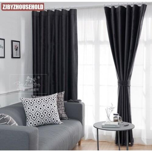 Simple European Curtains for Living Dining Room Bedroom Plain Solid Color Black Flannel Shade Curtain Customization