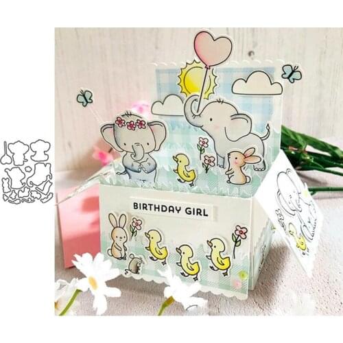 Elephant Friends Stamp and Metal Cutting Dies DIY Scrapbooking for Photo Album Decorative Silicone Clear Stamps