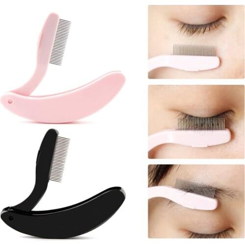 Foldable Ultra-fine Steel Needle Eyebrow Eyelashes Eye Brow Extension Brush Metal Comb Cosmetic Makeup Tools Pink Black