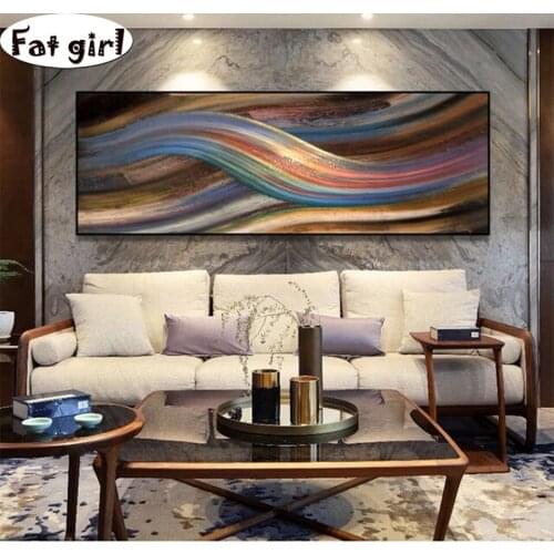 Modern abstract art painting rainbow stripes 5D diy square round diamond painting cross stitch embroidery living bedroom decor