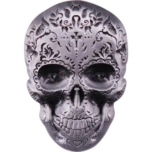 Dark Silver Intricate Flower Tattoo Skull Brooch Mexico Day of the Dead Art Pin Rare Spirits Gift