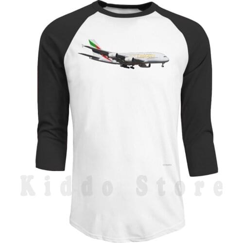 Emirates A380 hoodie long sleeve Flying Flight Aviation Pilot Airways Jumbo Jet Landing Cloud Sky Landing Gear
