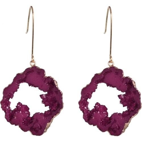 Vintage Green White Purple Dangle Earring for Women Bohemian Irregular Hollow Out Metal Resin Long Earrings Pendientes Jewelry