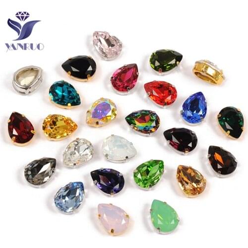 YANRUO 4320 Drop AAAAA Quality Glass Rhinestones Pointback Stones With Metal Setting Applique Clothes For Sew On Wedding Dress