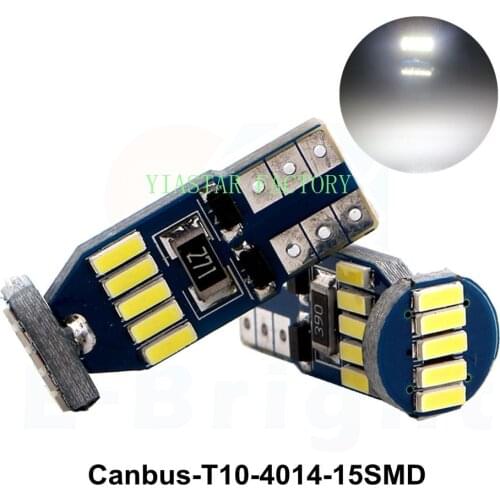 Yiastar 100pcs T10 led canbus T10 15led 4014 smd LED No OBC Error 194 168 W5W T10 15smd canbus non polarity LED Wedge bulb car