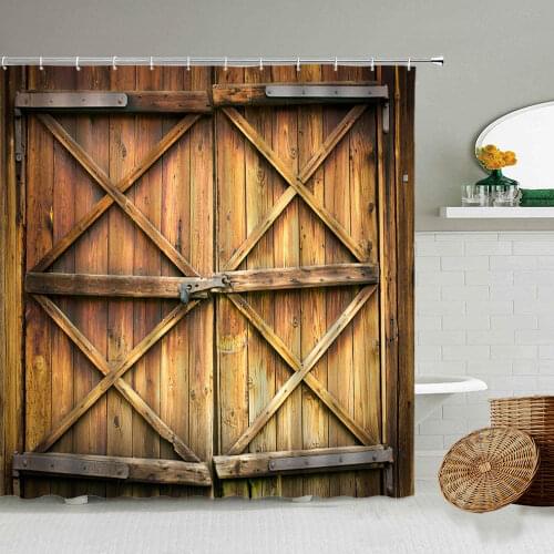 Retro Farmhouse Antique Wooden Door Shower Curtain 3D Waterproof Polyester Fabric Bathroom Bathtub Curtains With Hook Decoration