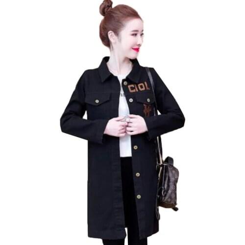 Middle Long Women Jacket Clothes 2021 New Spring Fall Denim Coat Casual Pocket Jackets Female Cowboy Windbreakers Outerwear