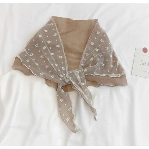 Ins French lace stitched cotton scarf women spring summer autumn scarf retro small scarf shawl triangle scarf