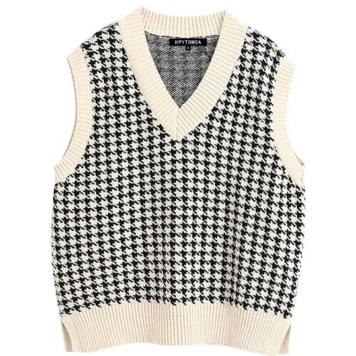 Women Fashion Knitted Vest Sweater V Neck Sleeveless Side Vents Loose Female Waistcoat Chic Tops Oversized winter clothes women