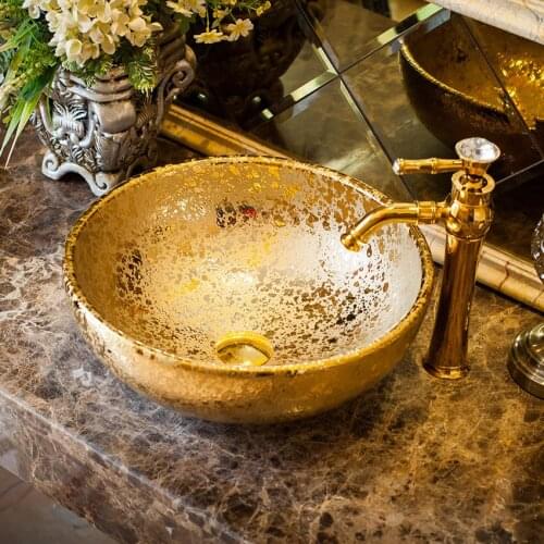Gold Europe Vintage Style Ceramic Art Basin Sink Counter Top Wash Basin Bathroom Sink vanities ceramic washbasin