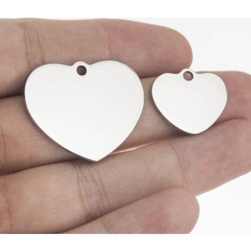 100% Stainless Steel Mini Blank Heart Tag Charm Pendant For Engrave Blank Metal Plates Mirror Polished Wholesale 50pcs
