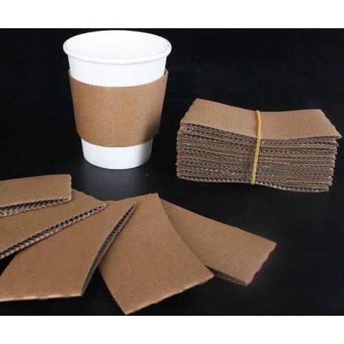 100 PCS Coffee Cup Sleeves White Brown Disposable Cup Holders Kraft Corrugated Paper Tea Cup Sleeves Anti Scalding Customized
