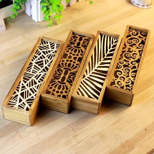 100PCS Vintage Style Convenient Hollow Wood Pencil Case Jewelry Storage Box Wooden Organizer Drawer Pen Holder School Gift