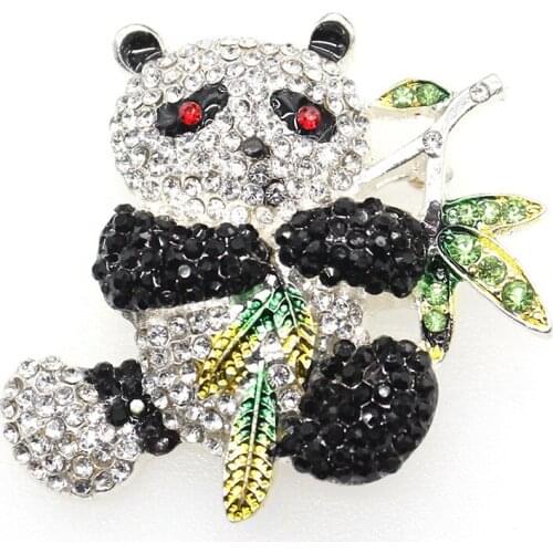 50pcs/100pcs Austrian Crystal Enamel Lovely Bamboo Panda Brooch for Child