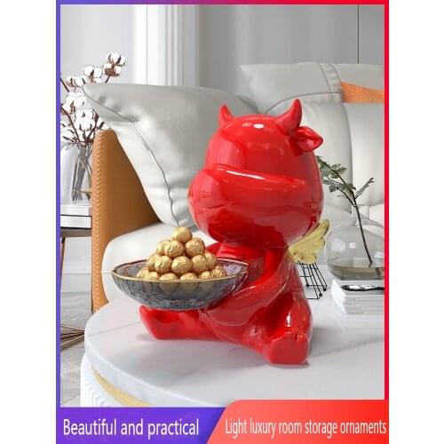 Home Living Room Decoration Accessories Cattle Mascot Storage Ornaments Figurines Interior Desk Decor With Tray Creative Gifts
