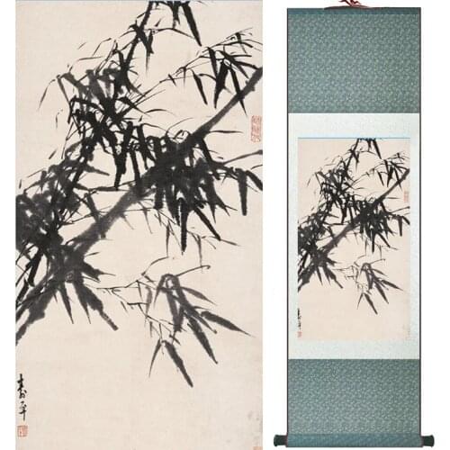 Bamboo painting Chiense characters and Flower painting Home Office Decoration Chinese scroll painting 041303