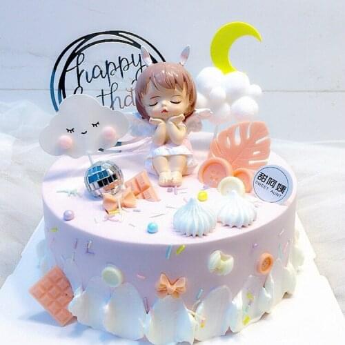 Angel Baby Girl Cake Toppers Happy Birthday Cupcake Topper Flower Baby Shower Wedding Bride Dessert Decoration Party Gifts