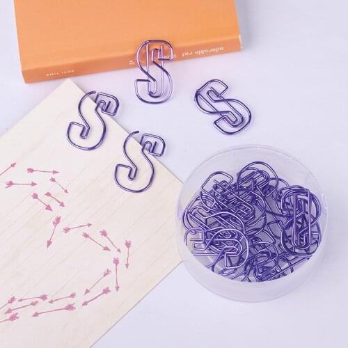 Design purple S shaped metal Paperclips Paper Clips Decorative Stationery Clips Cute Paper Clips Metal Office Clips