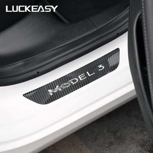 LUCKEASY Door Sill Protector for Tesla Model 3 2017-2021 true Carbon Fiber Interior sill door Threshold decoration 2pcs