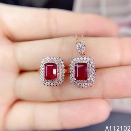KJJEAXCMY fine jewelry 925 sterling silver inlaid natural ruby Girls' popular Chinese style gem ring pendant set support test