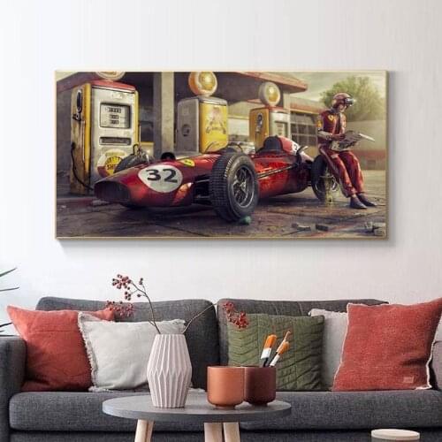 Ferrari Classic Racing Car Artwork Wall Art Picture Vintage Car Poster Print Canvas Painting Home Living Room Decoration