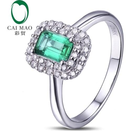 Pure 14kt White Gold 0.71ct Colombian Emerald Diamond Engagement Ring Free Shipping