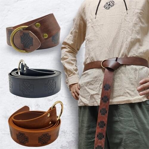 Medieval Warriors Waist Ring Retro Celtic Knight Embossed Stage Tools Belt Cosplay Clothing Adult Pants Belt for Fashion Men