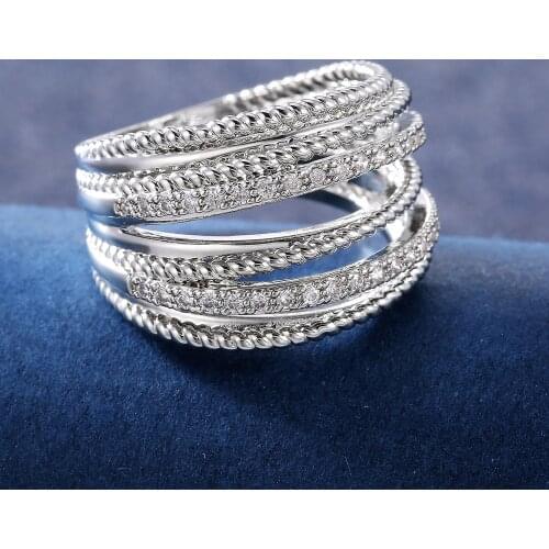 ZHOUYANG Winding Wide Ring For Women Multi-layer Cubic Zirconia White Gold Color Female Rings Fashion Wholesale Jewelry KAR156