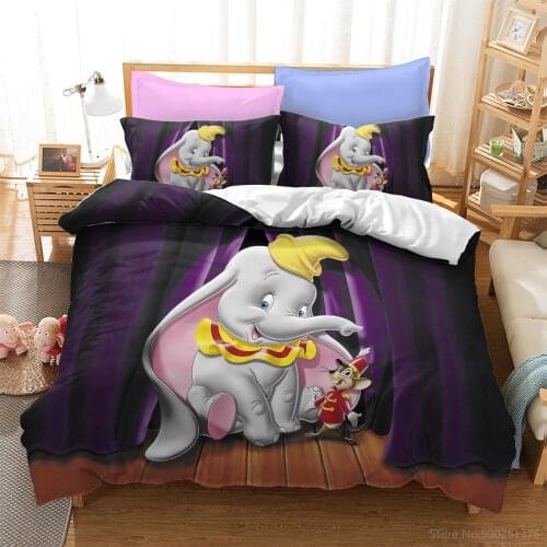 Cute Baby Elephant Mouse Animal 3D Bedding Set Disney Dumbo Duvet Cover Set Quilt Cover Pillowcase Home Textile for Boys Girls