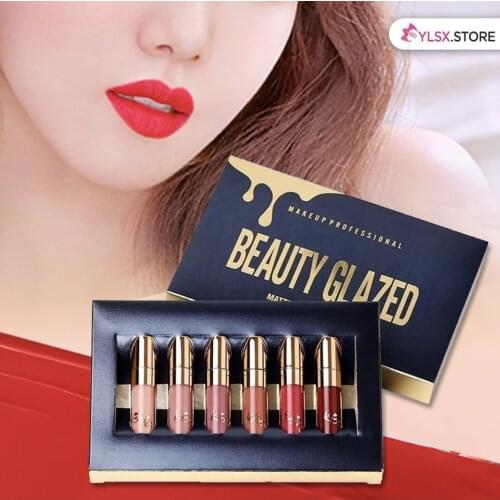 Beauty Glazed 6pcs Mini Makeup Lipstick Moisturizer Waterproof Long-lasting Lip Gloss Easy to Wear Lipgloss Nude Lips kit batom