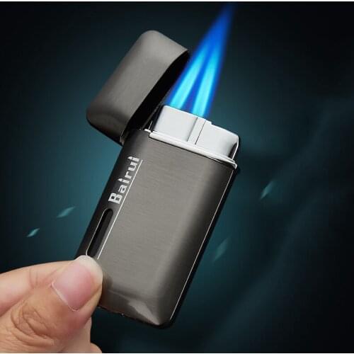 Metal Lighters Torch Double Fire Flame Portable Cigarette Lighter Windproof Gas Lighters Cigar Butane Lighters Blue Flame
