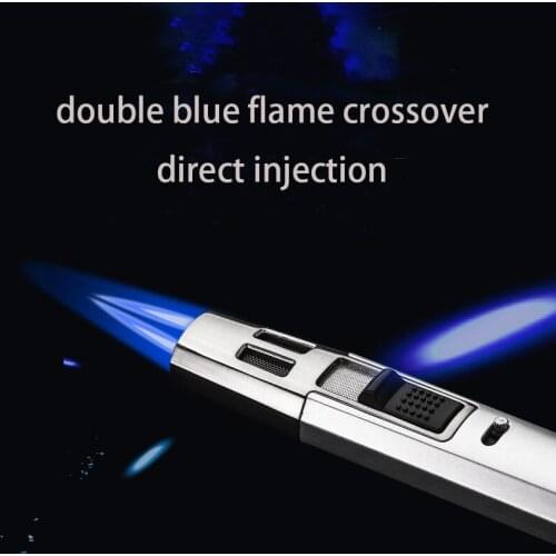 Metal Lighters Portable Long Strip Windproof Gas Lighter Creative Cigarette Lighter Butane Torch Lighter Double Cross Flame