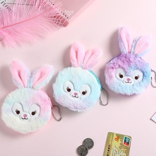 Cute bunny Girl Coin Purse Children Rainbow Fur Rabbit Wallet Small Earphone Bag New Keychain Card Holder