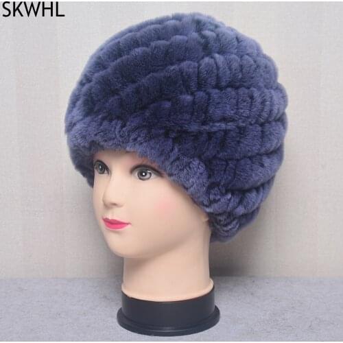 Fashion Womens Cap Real Rex Rabbit Fur Winter Fur Hat For Women Russian Real Fur Knitted Cap Headgear Winter Warm Beanie Hats
