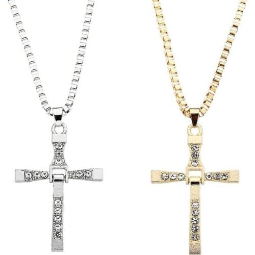 Fashion Female Cross Pendants dropshipping Gold Black Color Crystal Jesus Cross Pendant Necklace Jewelry For Men/Women Wholesale