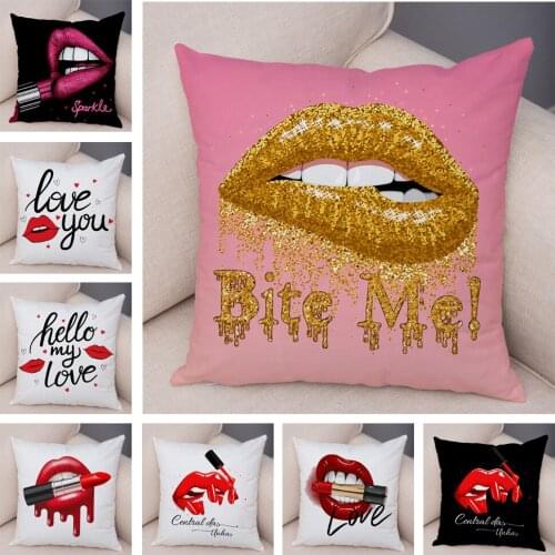 Vogue Sexy Lady Lips Pillowcase for Sofa Home Car Decor Cartoon Lipstick Print Cushion Cover Soft Plush Pillow Case 45x45cm