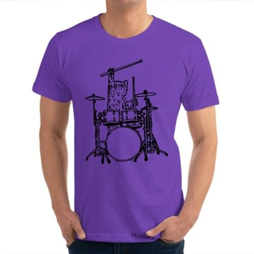 In My Head My Cat Always Play Drums T Shirt Fu 2020 Popular Men T-shirts Round Neck Short Sleeve Cotton Normal Tops Shirts