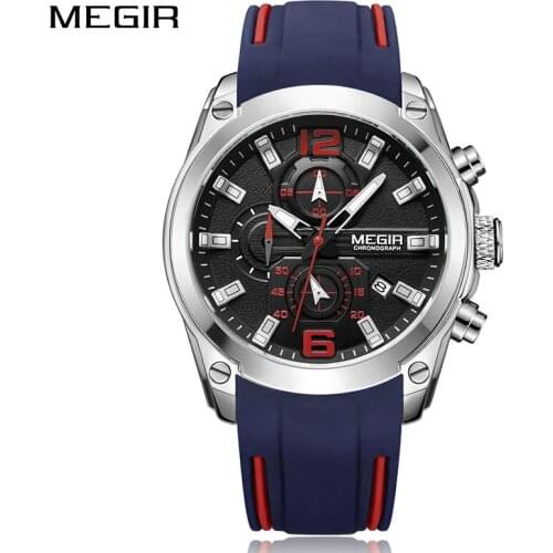 MEGIR Mens Chronograph Quartz Wristwatches Luminous Hands Waterproof Silicone Strap Military Sports Watches Reloj Hombre 2020