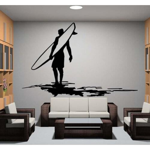 Surfing Silhouette Wall decal Surf rider Ocean Slip Surf school Water Surf board Wall Sticker Room Decor Vinyl Art Decal B262