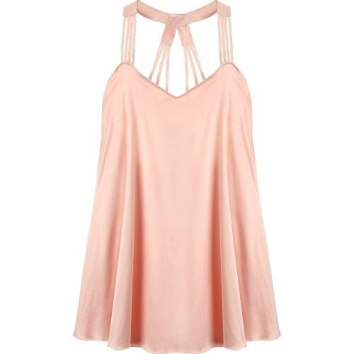Spring and Summer New Silk Womens Sexy Backless Loose Thin Spaghetti Strap Nightdress Home Sleepwear