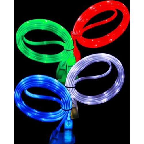 New good Quality 4 Color Beaty 1M 3ft LED Light USB Cable EL Light Charger Data Sync Cord line For iPhone samsung 500pcs/lot