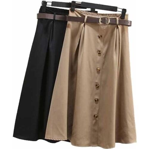 New Korean version Large size summer high waist skirt women elastic waist A-line skirts female solid color belt slim skirts G213