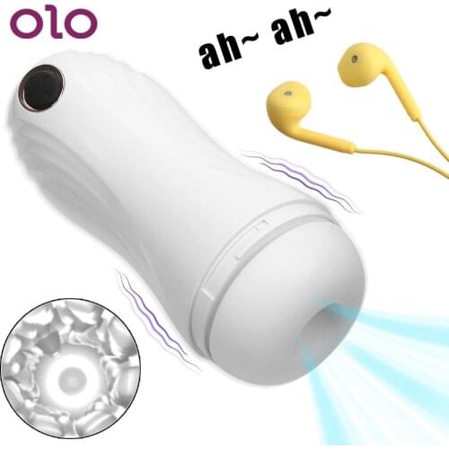 OLO 10+6+1 Modes Vibrator Vagina Real Pussy Erotic Male Masturbation Cup With Earphone Penis Sucking Stimulator Sex Toys For Men