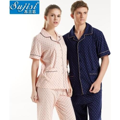 Free Shipping Spring and Autumn 100% Cotton Pajama Full Sleeve Polka Lovers Sleepwear Sets Nightgown Home Clothing