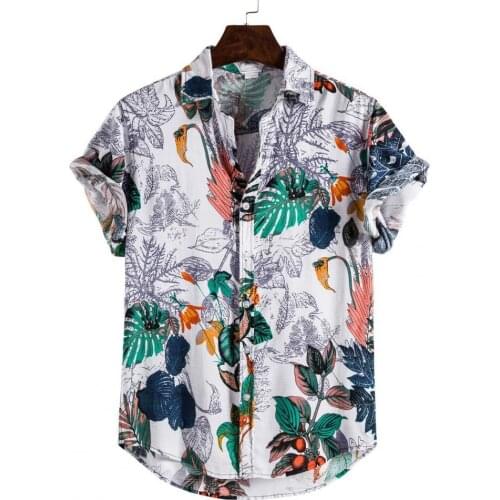 Plus Size Men Shirt Leaf Print Short Sleeve Summer Men Single-Breasted Turn-down Collar Shirts camisas de hombre рубашка мужская