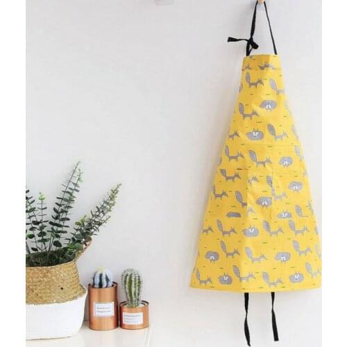 Adjustable Waterproof and Anti-oil Kitchen Bib Aprons with Pocket for Women Men Chef Waiter Apron with Cute Print